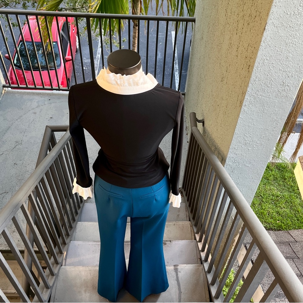 Safiyaa Turquoise Blue Wide Leg Trousers Size 6 38 UK 10 Stretch Flat Front Pant - Picture 8 of 17